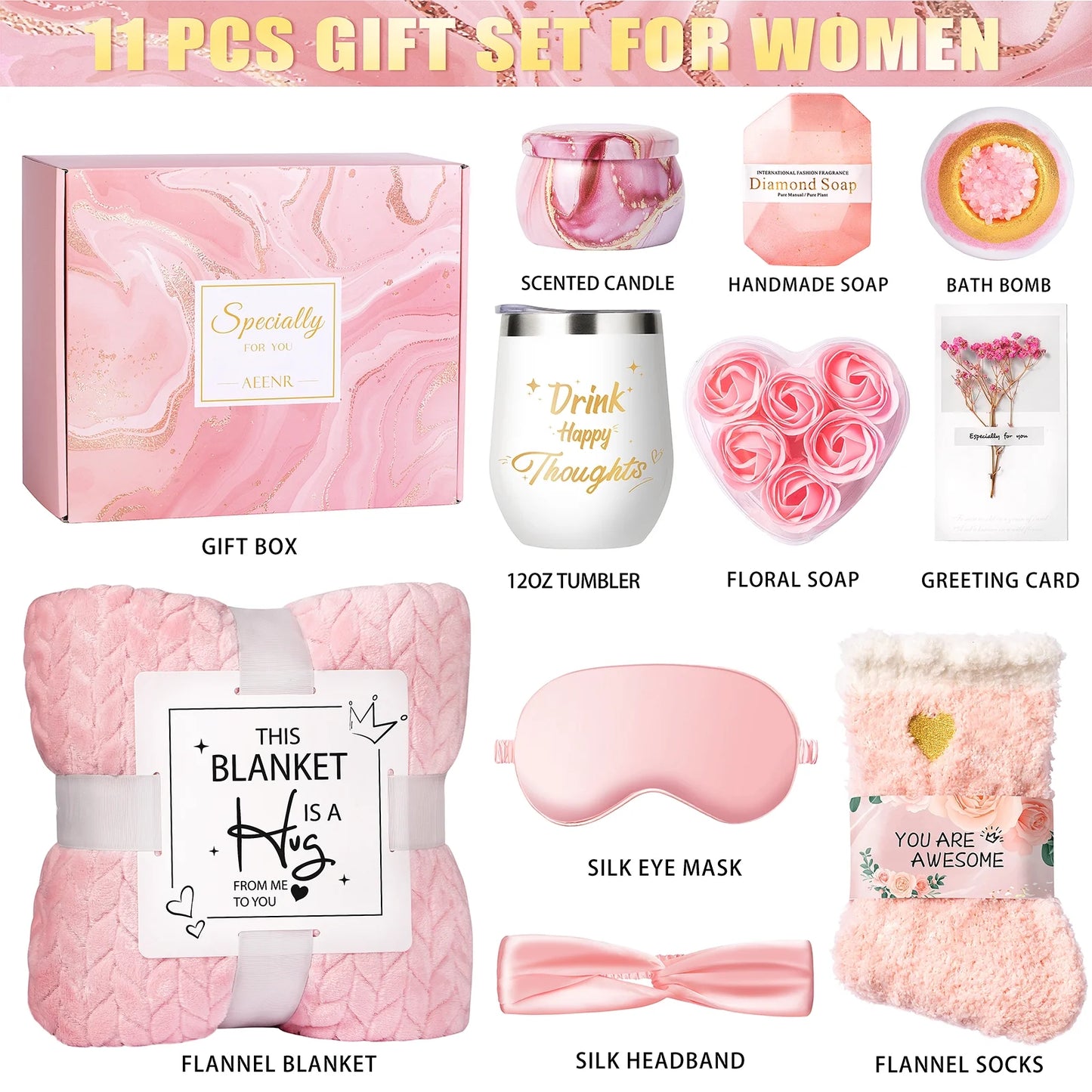 Gifts for Women, Presents for Mother'S Day, Wife, Girlfriend, Sister, Birthday Gift, Christmas, and Valentine'S Day Gift- 11 PCS Gift Basket Set Pink