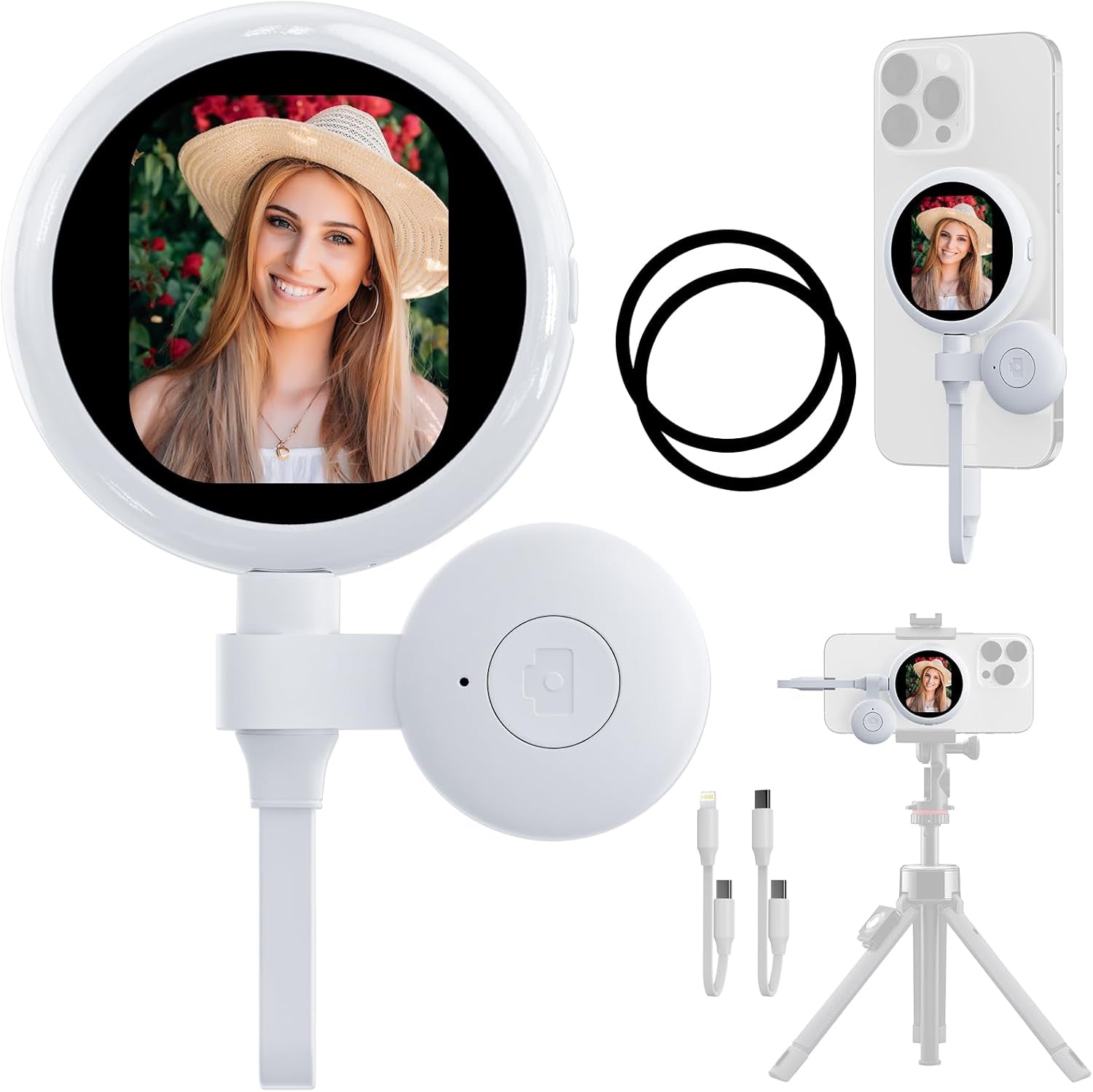 Plug-And-Play Vlog Selfie Monitor Screen Iphone, Lightweight Back Camera Monitor with Remote, 60Fps Magnetic Selfie Screen for Rear Camera Selfies, Vlogging, Only Compatible with Iphone - off White