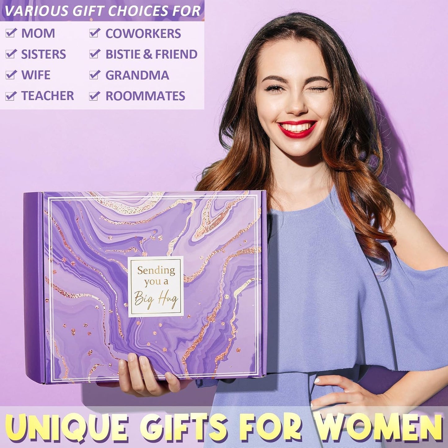 Birthday Gifts for Women Self Care Get Well Soon Gifts, Lavender Relaxing Spa Bath Gift Basket Care Package W/ Flannel Blanket 40 OZ Tumbler, Valentines Day Gift for Her Wife Girlfriend Mom Grandma