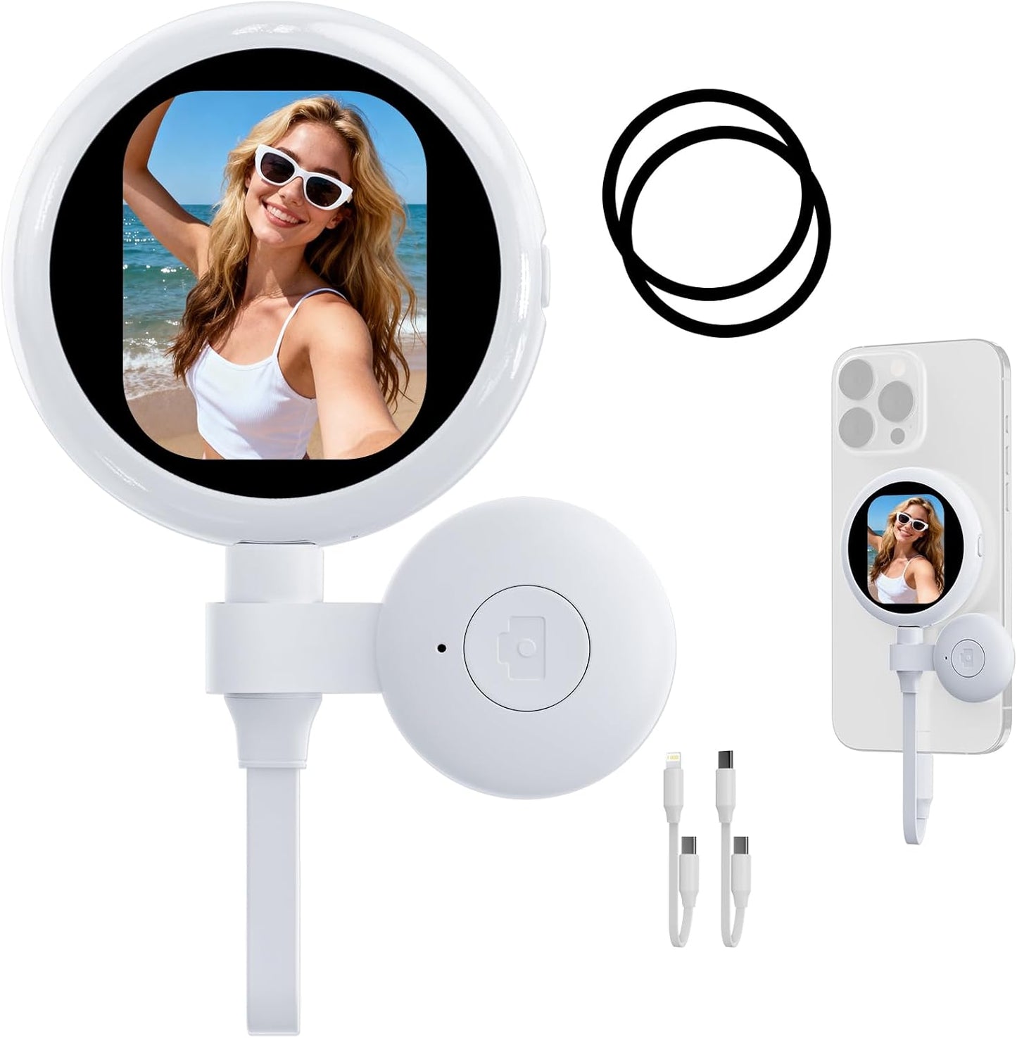 Plug-And-Play Vlog Selfie Monitor Screen Iphone, Lightweight Back Camera Monitor with Remote, 60Fps Magnetic Selfie Screen for Rear Camera Selfies, Vlogging, Only Compatible with Iphone - off White