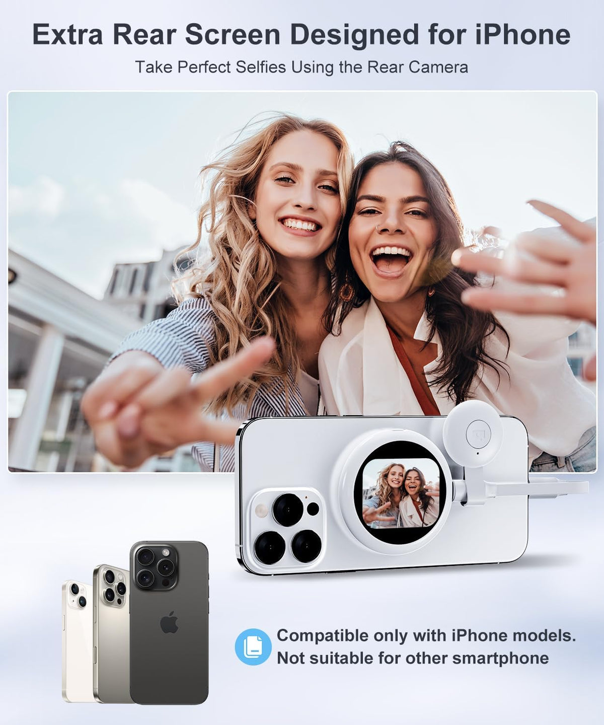 Plug-And-Play Vlog Selfie Monitor Screen Iphone, Lightweight Back Camera Monitor with Remote, 60Fps Magnetic Selfie Screen for Rear Camera Selfies, Vlogging, Only Compatible with Iphone - off White
