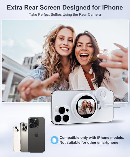 Plug-And-Play Vlog Selfie Monitor Screen Iphone, Lightweight Back Camera Monitor with Remote, 60Fps Magnetic Selfie Screen for Rear Camera Selfies, Vlogging, Only Compatible with Iphone - off White