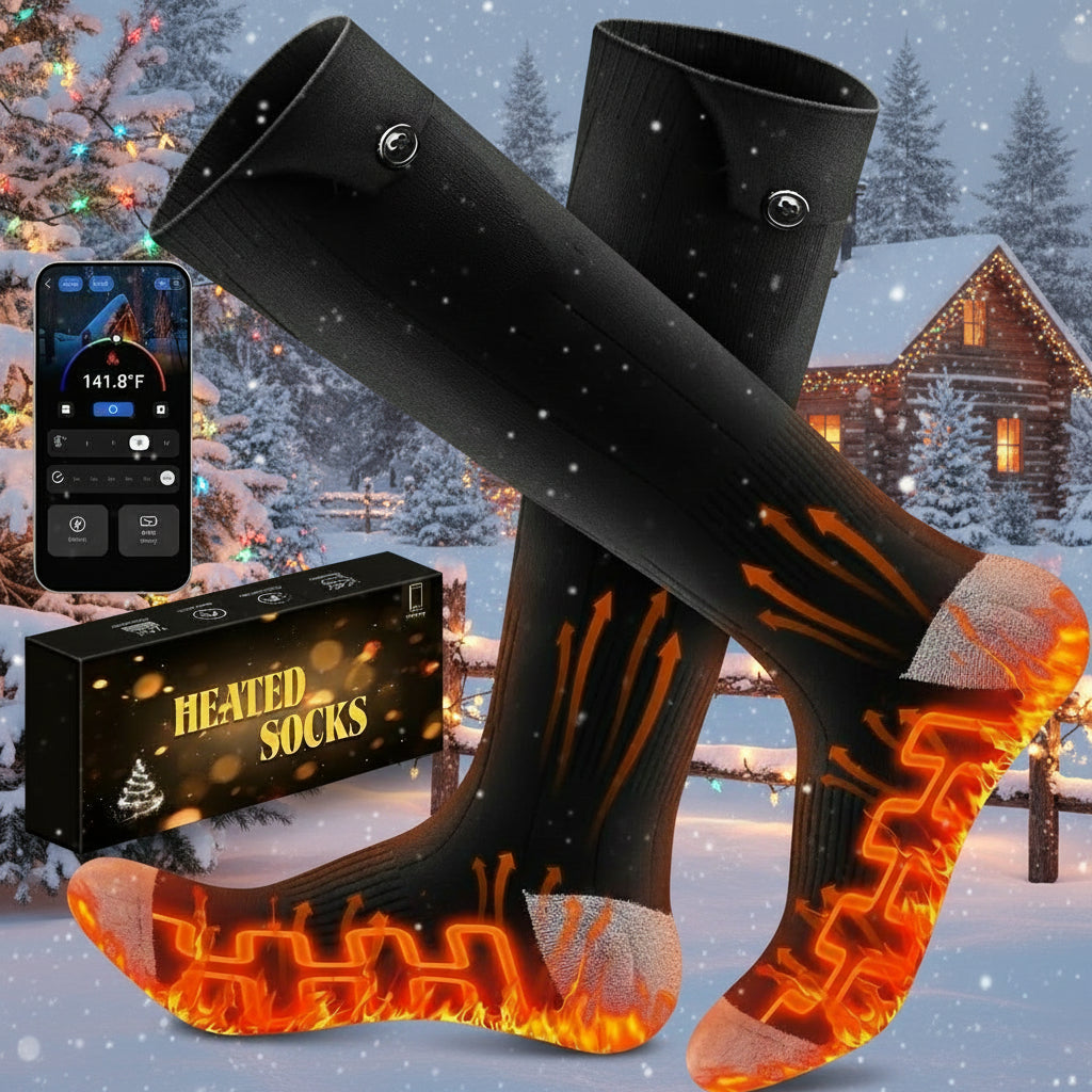 Heated Socks APP Control for Men Women, 6000Mah*2 Battery Heated Socks, Electric Heated Socks Rechargeable Smart Foot Warmers Washable for Camping Fishing Cycling Skiing Skating Hiking Camping