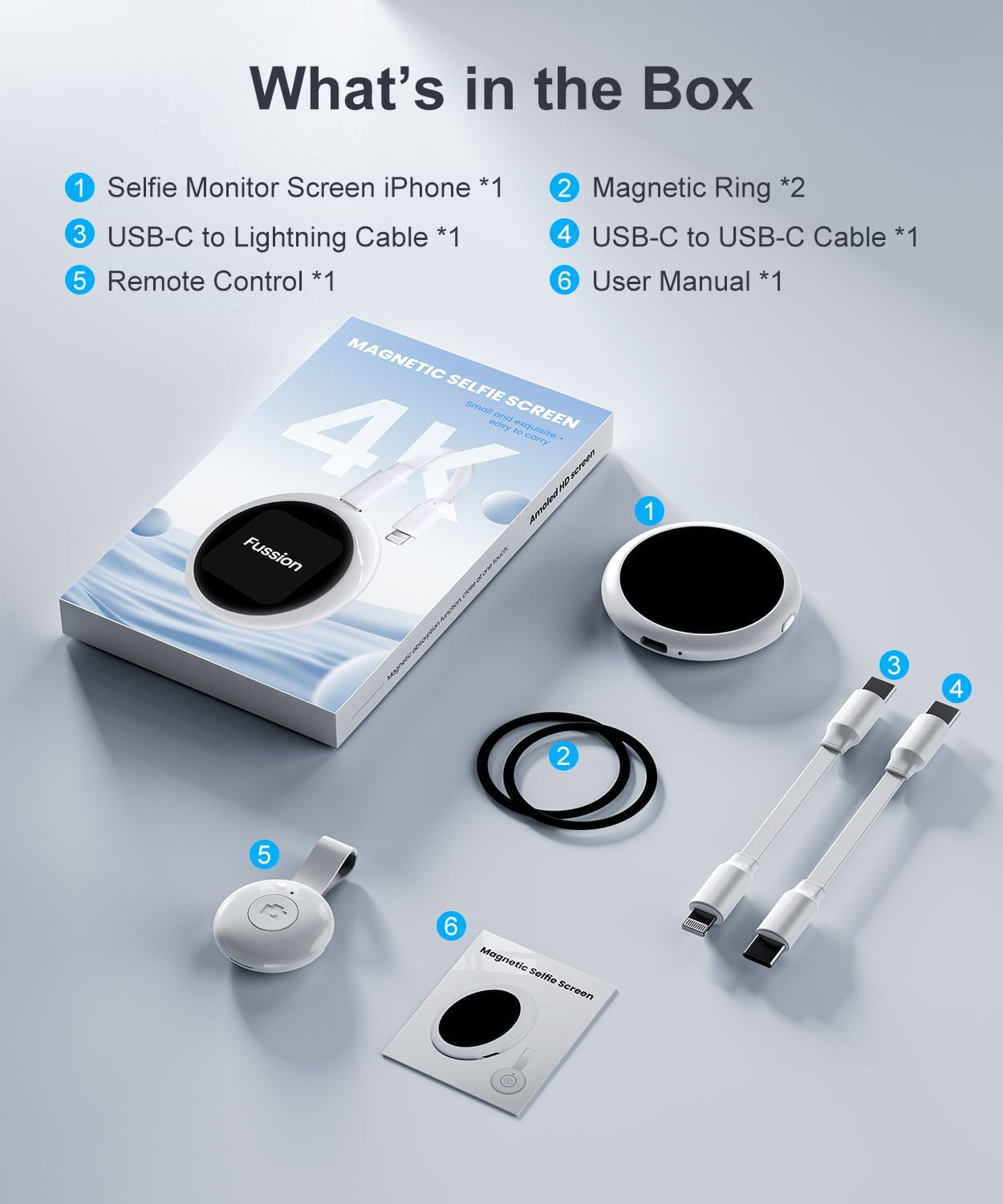 Plug-And-Play Vlog Selfie Monitor Screen Iphone, Lightweight Back Camera Monitor with Remote, 60Fps Magnetic Selfie Screen for Rear Camera Selfies, Vlogging, Only Compatible with Iphone - off White